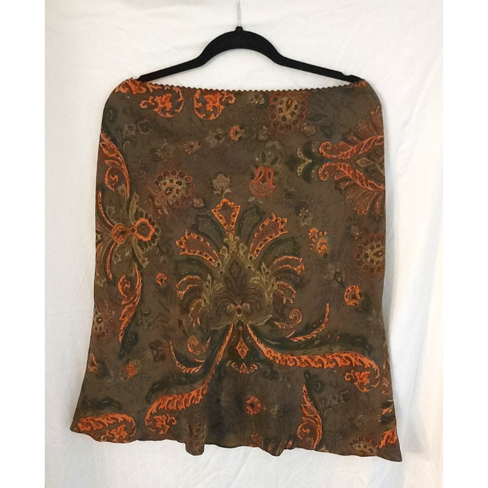 100% Silk Skirt NY & CO New With Tags Paisley Olive Green Boho Retro Knee length - Picture 4 of 6